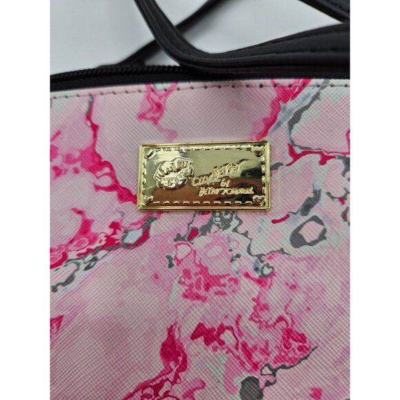 Betsey Johnson pink marbled style wristlet bag with crossbody shoulder strap - Picture 2 of 6